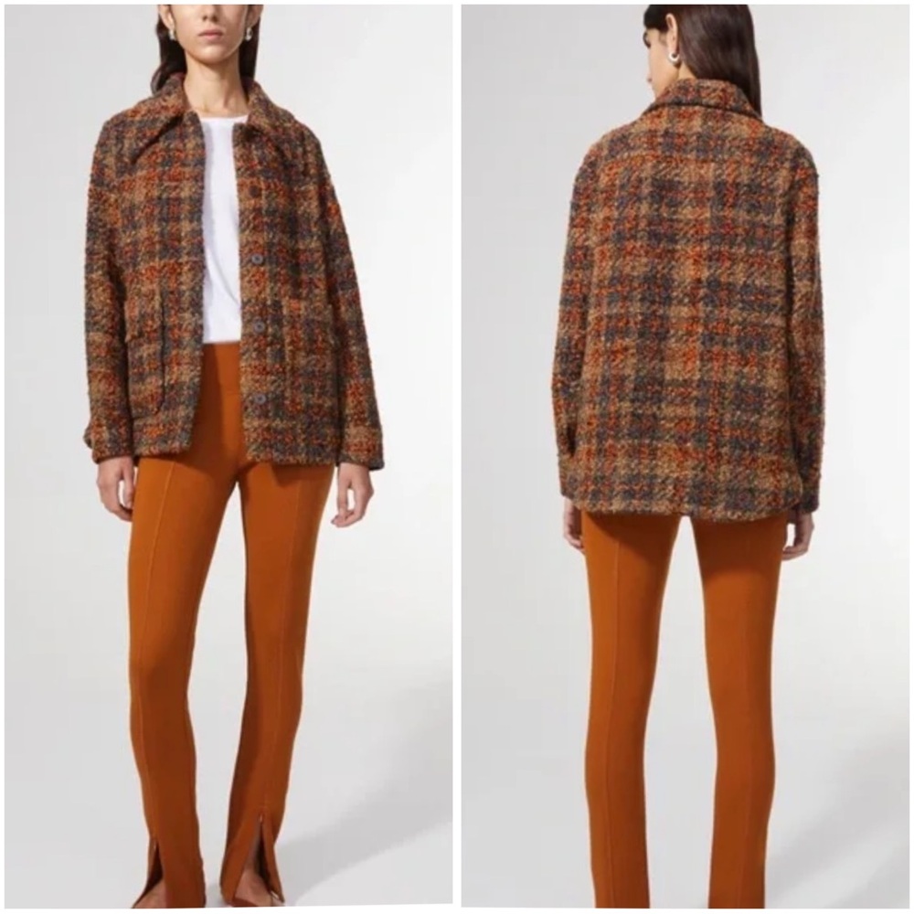 RODEBJER BROWN ORANGE GRAY PLAID COLLARED BUTTON UP BOEL BOUCLE TWEED JACKET - Picture 17 of 17